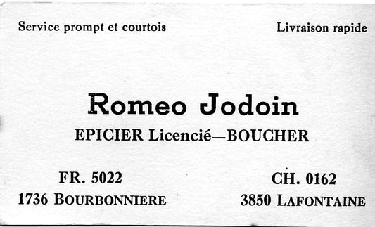 Carte affaire épicerie Roméo Jodoin