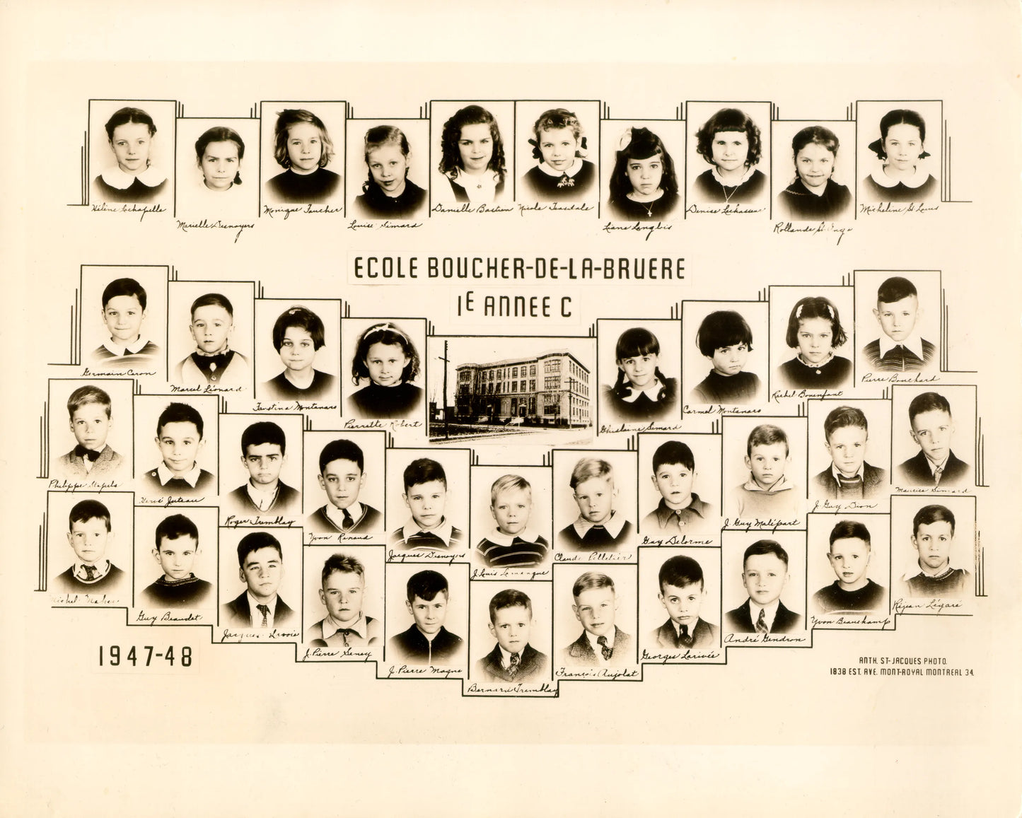 Classe de 1ère année C de l'École Boucher-de-la-Bruère, 1947-8