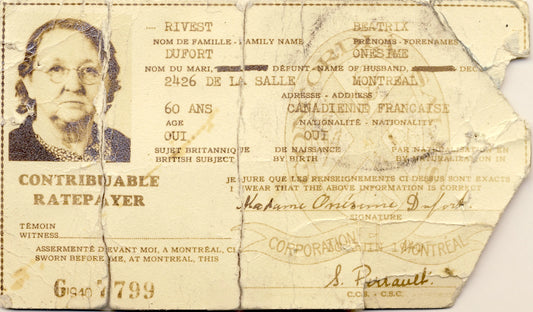 Carte de rationnement de Beatrix Rivest Dufort, mère de Mireille Dufort